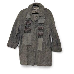 Vintage Wool Coat Gray Oversized 80s Classic Retro